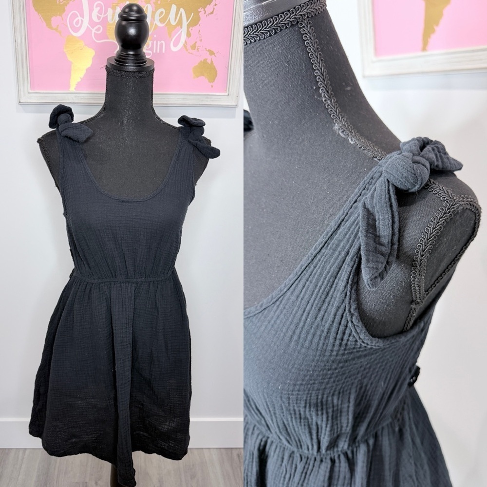 Black Skater Midi Dress with Bows on Shoulder
